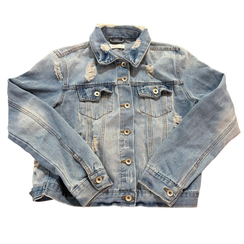 CI SONO Distressed Denim Jacket Light Wash Ripped Jean Jacket Womens Medium